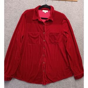 Umgee 1XL Red Velvet Button Down Blouse Plus Size Boutique Fashion Romantic